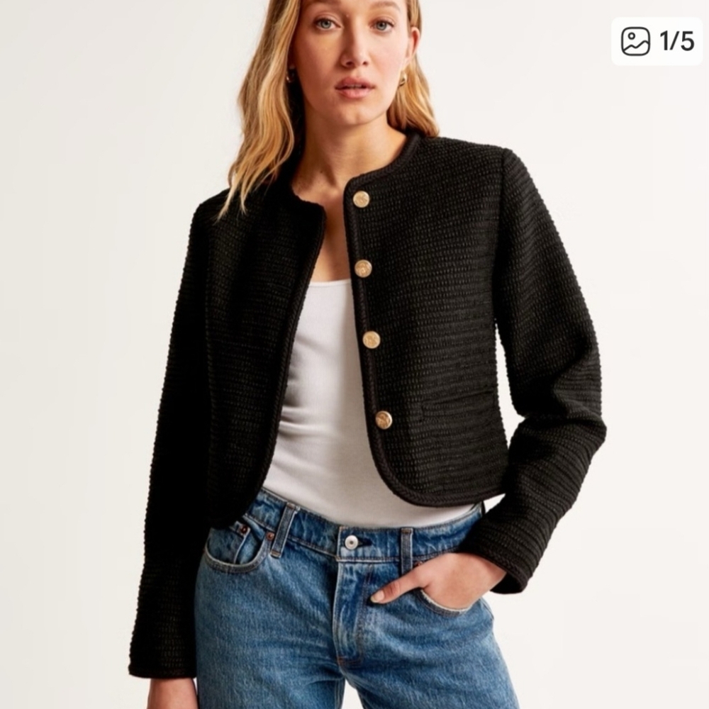 Abercrombie & Fitch Collarless Tweed Blazer Jacket